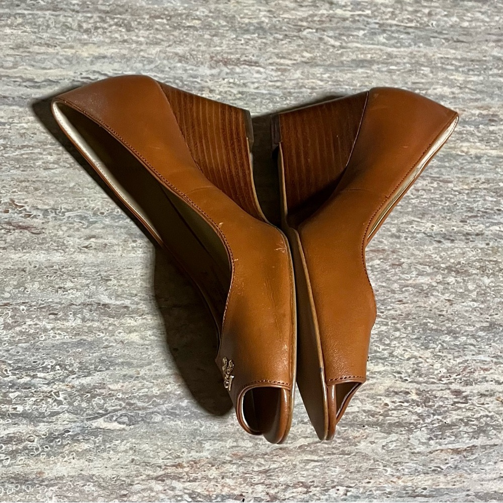 Coach GALA Women's Brown Peep Toe Wedge Heels - Picture 9 of 16